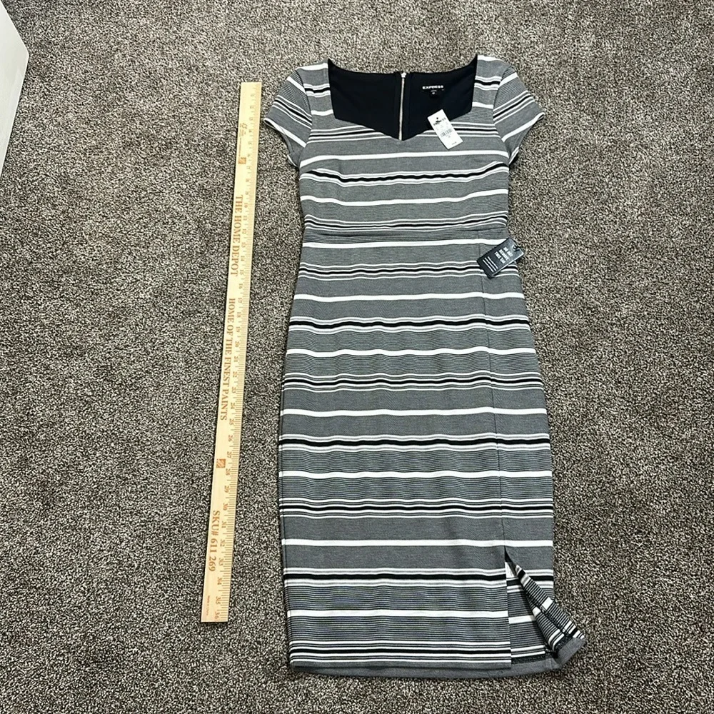 NWT Express body con stripes business casual black and white striped dress XS - Picture 7 of 9